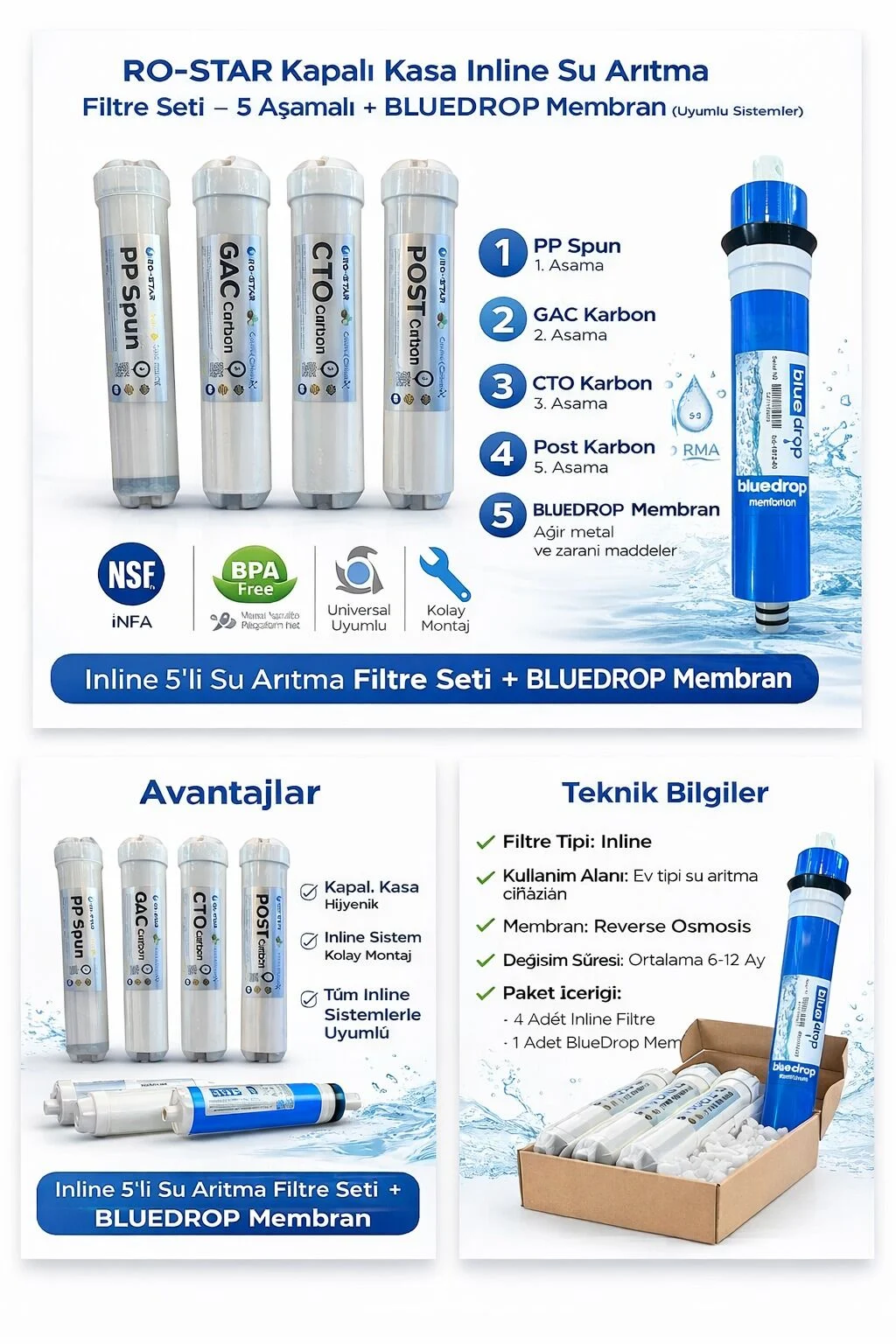 RO-STAR Inline 5'li Filtre Seti