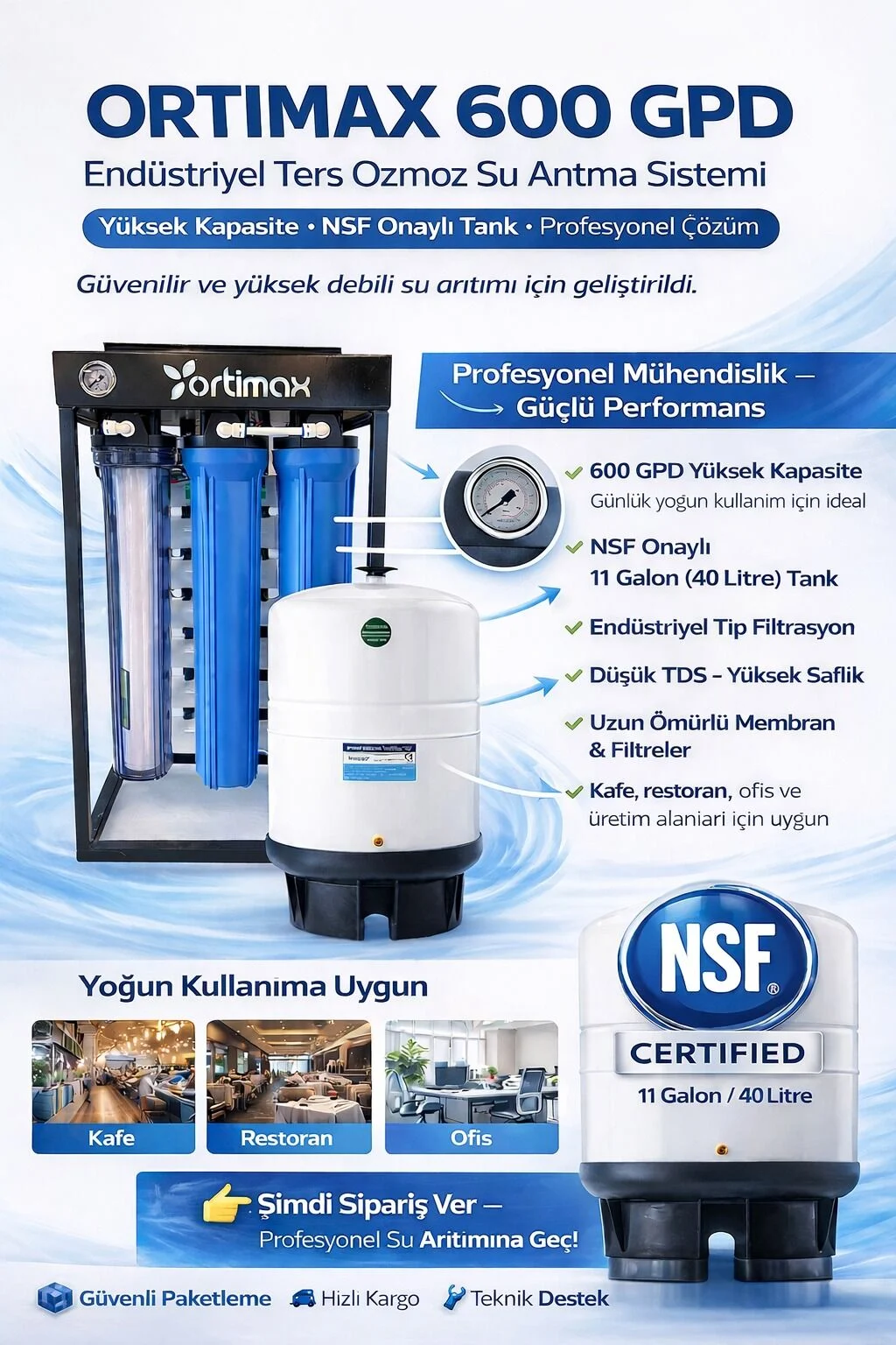 Ortimax 20'' 600 Gpd Direk Akış Su Arıtma Sistemi